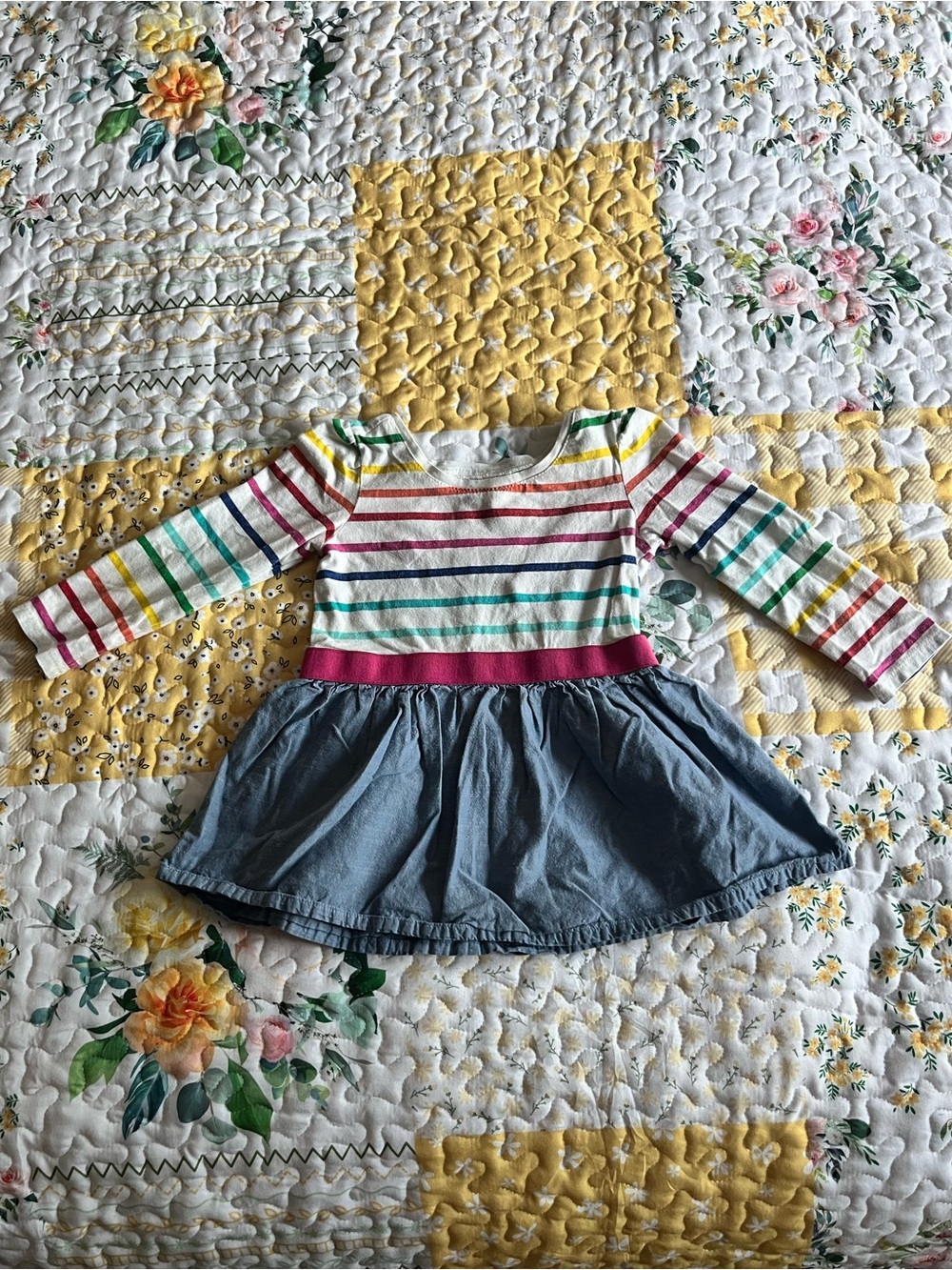 LIKE NEW 🌈 The Children's Place Rainbow Stripe Long Sleeve Dress 18-24 mo